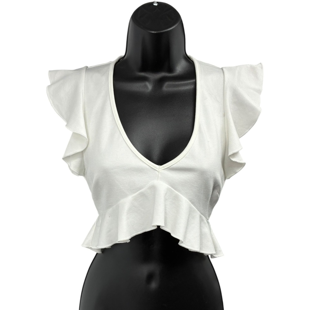 Intimately Free People Ivory Ruffle Peplum Crop Top Flutter‎ Sleeve XS